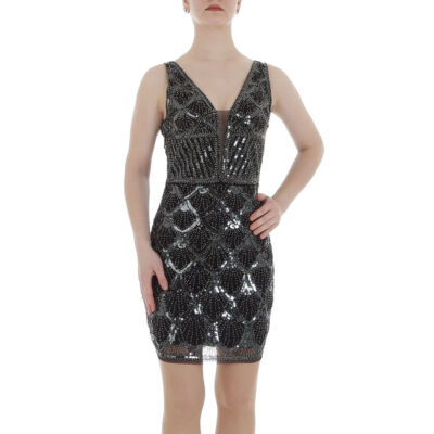 Damen Glänzend Pailletten Perlen Reissverschluss Kleid 9180 Ital-design