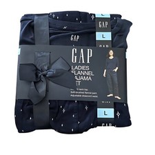 Gap Women's Size Large Flannel Pajama Set V-Neck Shirt Drawstring Stars Pants