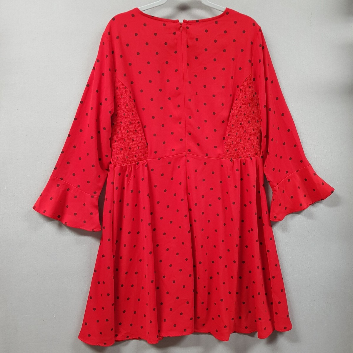 old navy red polka dot dress Old Navy Polka Dot Dress Womens size XL Red A-Line 3/4 Bell Sleeve Smocked  Side