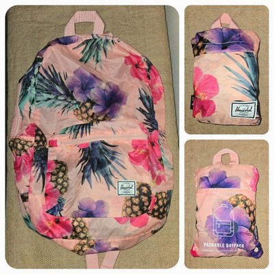 Herschel Supply Co. Pink Tropical Pineapple Nylon Packable Daypack Backpack