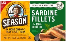 Season Sardine Fillets In Olive Oil Wild Skinless Boneless 4.375 oz 6-Count