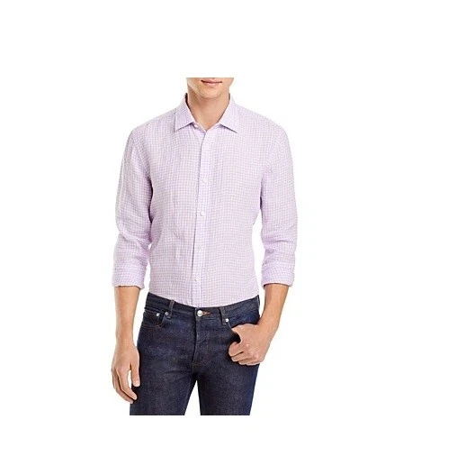 The Mens Store At Major Dept Store Regular Fit Gingham Linen Shirt Orchid-Medium