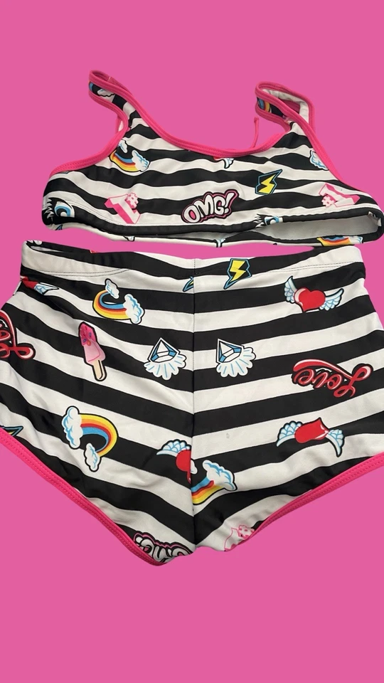 2 piezas Tank & Shorts Jantzen Traje de Baño Rayas Neón Blanco y Negro Bikini Niñas 16 Foto 3 de 4