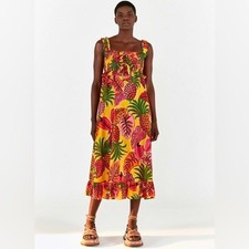 NEW! Farm Rio Fruit Dream Ruffle Cotton Midi Dress Size Large