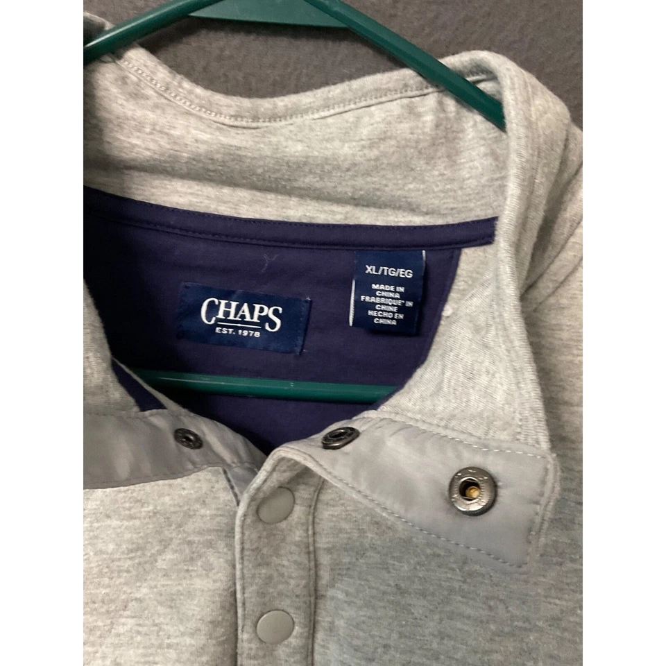 Camisa Pullover Chaps Para Hombres XL Gris Acolchada 1/4 A Presión Manga Larga Cuello Simulado Foto 2 de 4