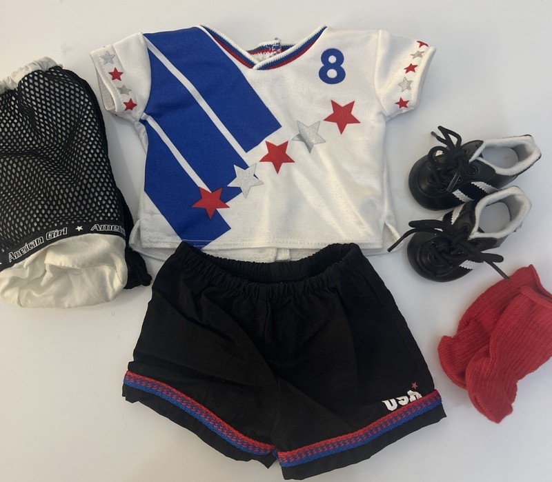 American Girl Felicity 18" Doll USA Soccer Uniform W/ Cleats, Bag, Socks Retired