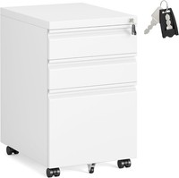 SONGMICS 3 Drawer File Cabinet, Metal Filing Cabinet for Home Office, Steel Cons