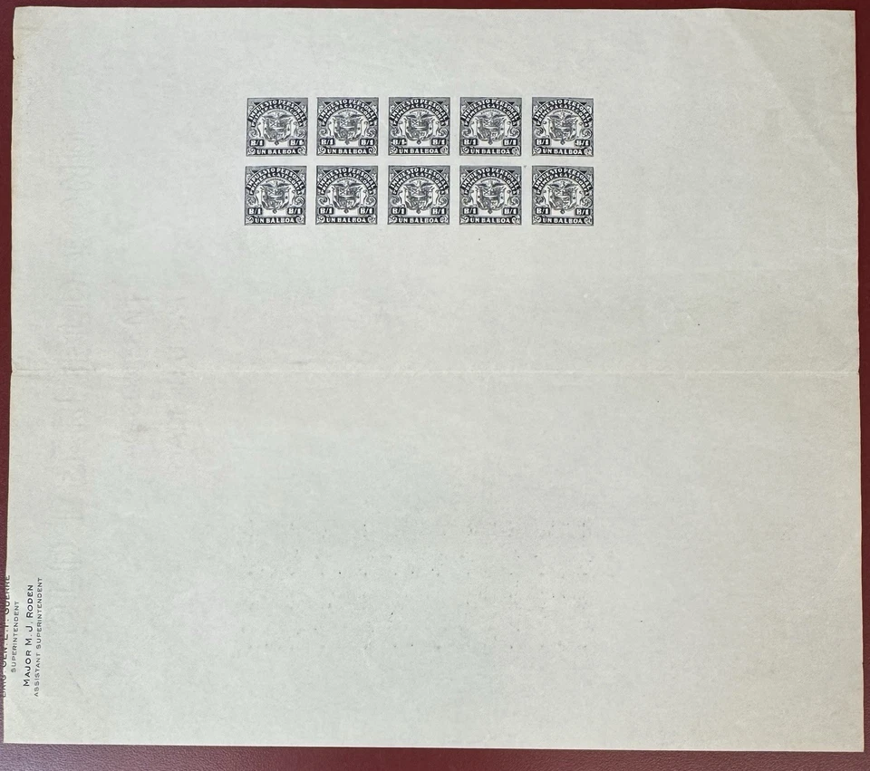 Panamá, 1b Prueba "Impuesto Personal/Primer Categoría", Bloque de 10 en Membrete Foto 3 de 3