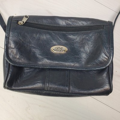 TR Bentley Shoulder Bag Navy Blue Faux Leather Flap Zip Closure