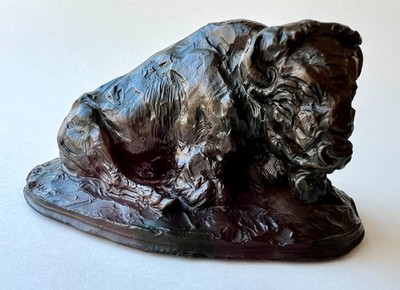 Reclining Buffalo American Bison Bronze Sculpture Richard Loeffler 56/150 7 inch