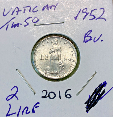 1952 Vatican City 2 Lire KM# 50 uncirculated. Free Ship. Coin #2016