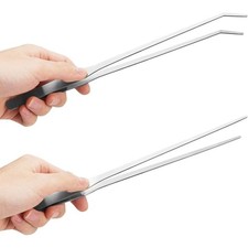 2PCS Long Aquarium Tweezers - 10.6" Straight and Curved Tweezers, Stainless