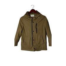 Zara unisex hooded tan full zip raincoat sz 10