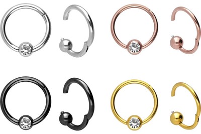 PIERCINGLINE  Piercing Ring Chirurgenstahl Segmentring Clicker KRISTALL