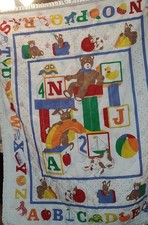 Vintage Primary Colors  ABC's Animals Alphabet Crib Blanket Quilt Baby Nursery