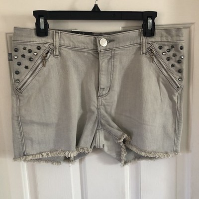 Rock & Republic Frayed Pixie Cut Off Spikes & Studs Jean Shorts Womens Sz 10 NWT