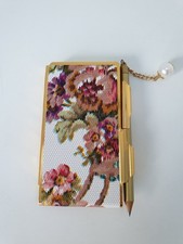 Vintage Metal Gold Floral Pocket Note Pad & Pencil Original 1940s To 1970s