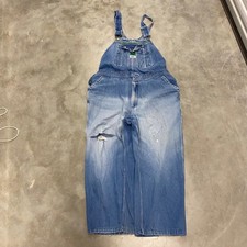 Liberty Overalls Mens Blue Denim Bib Distressed Workwear Light Wash VTG Patch