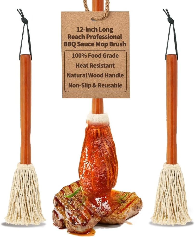 12" BBQ Sauce Basting Mops & Brushes for Roasting or Grilling, Apply Barbeque, M