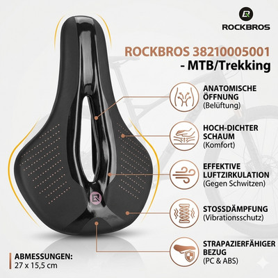 Fahrradsattel MTB Trekking Ergonomisch Komfort Universal Schwarz Gel Rockbros