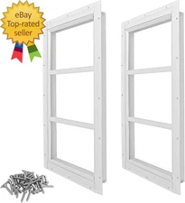 2 Pack Shed Windows 10'' X 18'' White Flush Mount with Tempered Glass for Playho