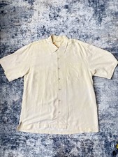 Tommy Bahama 100 Silk Shirt Men's Size XL Yellow Embroidered Palm Tree Floral