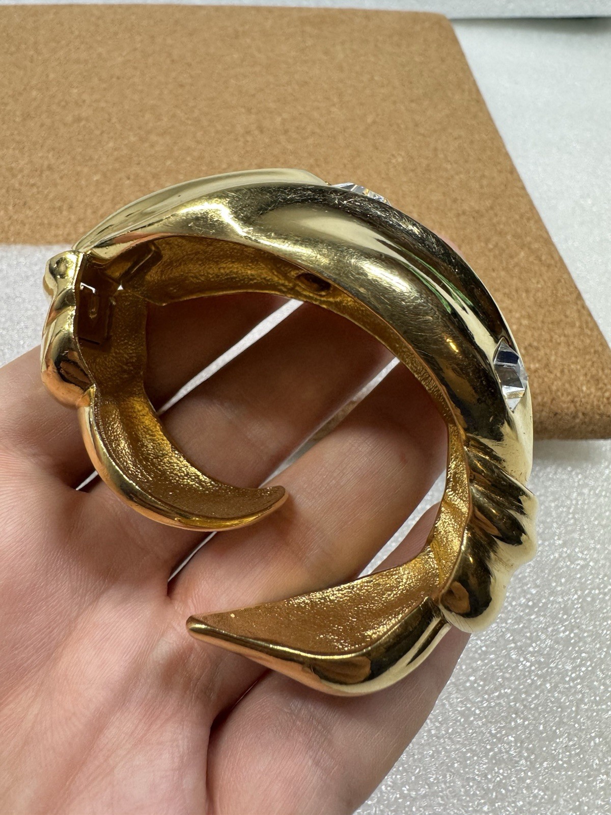 Rare Givenchy Hinged Cuff Bangle Bracelet Gold Ch… - image 3