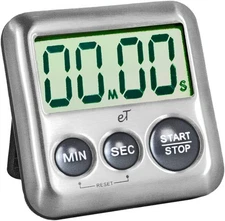 eTradewinds Digital Kitchen Timer Charcoal Stainless Steel Magnetic Loud Alarm