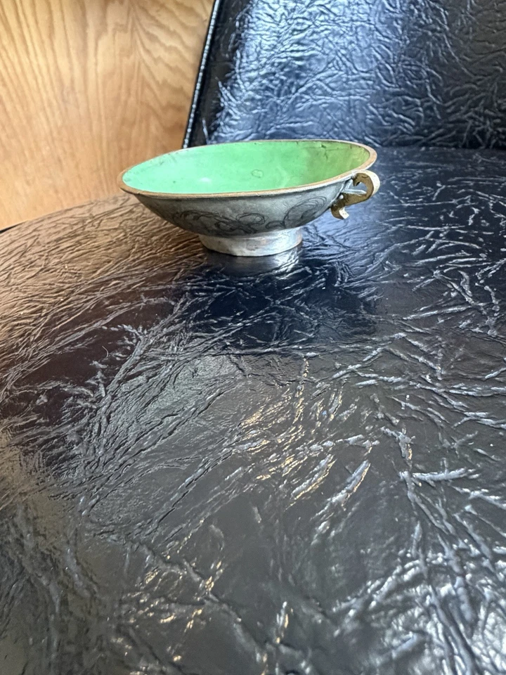 Par de cuencos esmaltados chinos vintage interiores verdes marcados China Foto 3 de 4