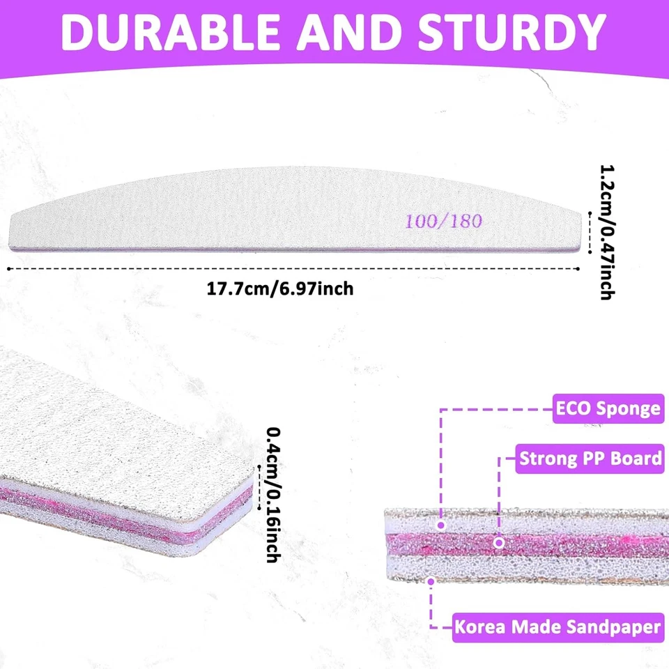 150 piezas limas de uñas 100/180 granos, tablero de esmeril de doble cara para salón de uñas natural Foto 2 de 4