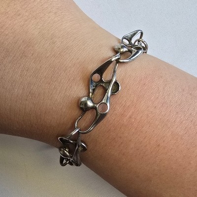 Vtg 900 Silver Panel Bracelet 17.16g Fine Jewelry 8.25'' Artisan Spring Ring