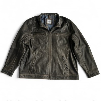 Tommy Bahama Men XXL Brown Lamb Leather Jacket Distressed Full Zip Tropical Leaf