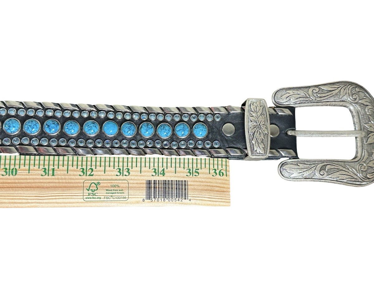 Kippys Sz 34 Swarovski Studded & Turquoise Western Black Belt