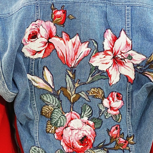 Braxton Denim Jacket Sweatshirt Combo Floral Appliques Graphics Size M 1980s - Picture 5 of 8