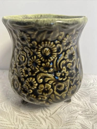 Vintage Hull Green Drip Glazed Pottery Vase B31 Footed Bowl  Planter