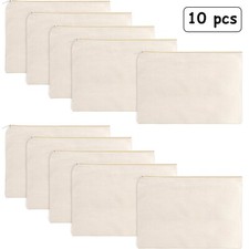 10 Pieces Cosmetic Canvas Pouch Bag Multipurpose Makeup Bag with Zipper Cotto...