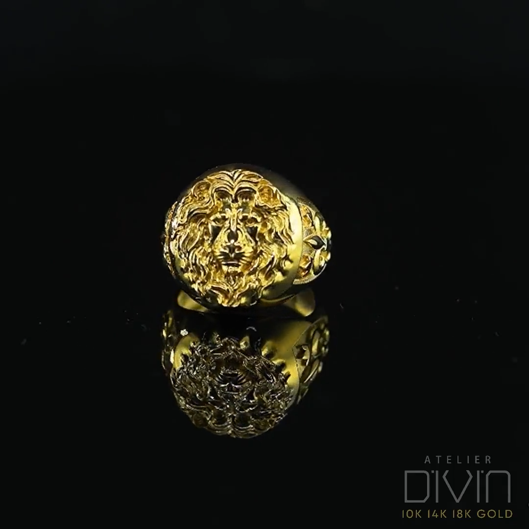 18 Kt, 22 Kt Hallmark Real Solid Yellow Gold Lion Head Signet Men
