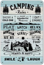 Camping Rules Sign Funny Wall Decor For Camper, Cabin, Rv Blue