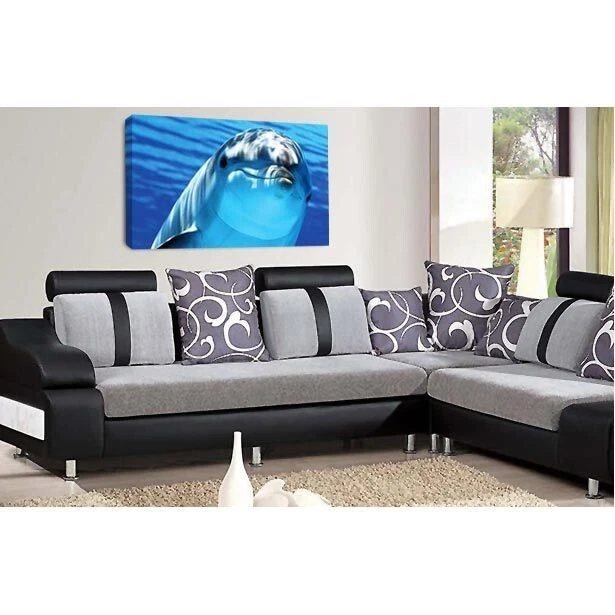 Large Dolphin Wall Art Print Grey Blue White Sunset Framed Canvas Picture - Image 2 of 4