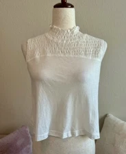 Grade & Gather Women’s Smocked Mock Neck Cottagecore Sleeveless Top Size Small