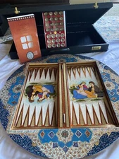 Luxury Persian Backgammon Board Inlaid Mother of Pearl HANDMADE 24" Round