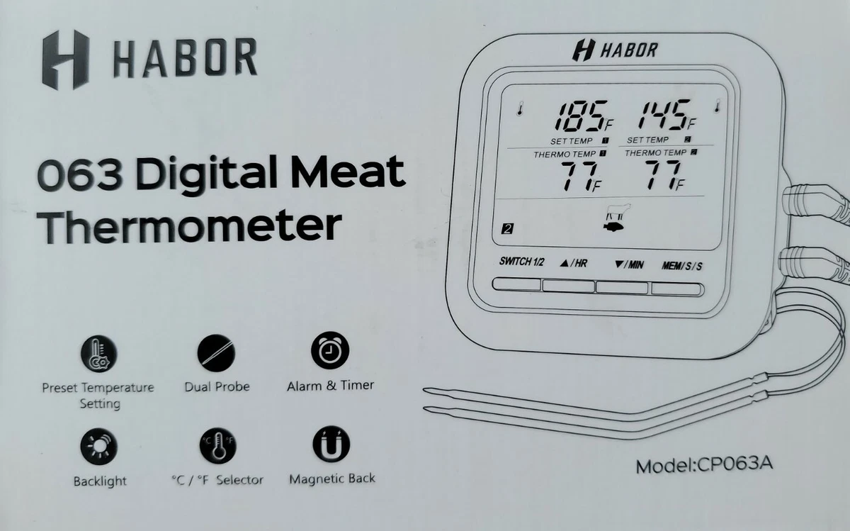 Habor CP063AH 063 DUAL Probe BBQ Thermometer, White