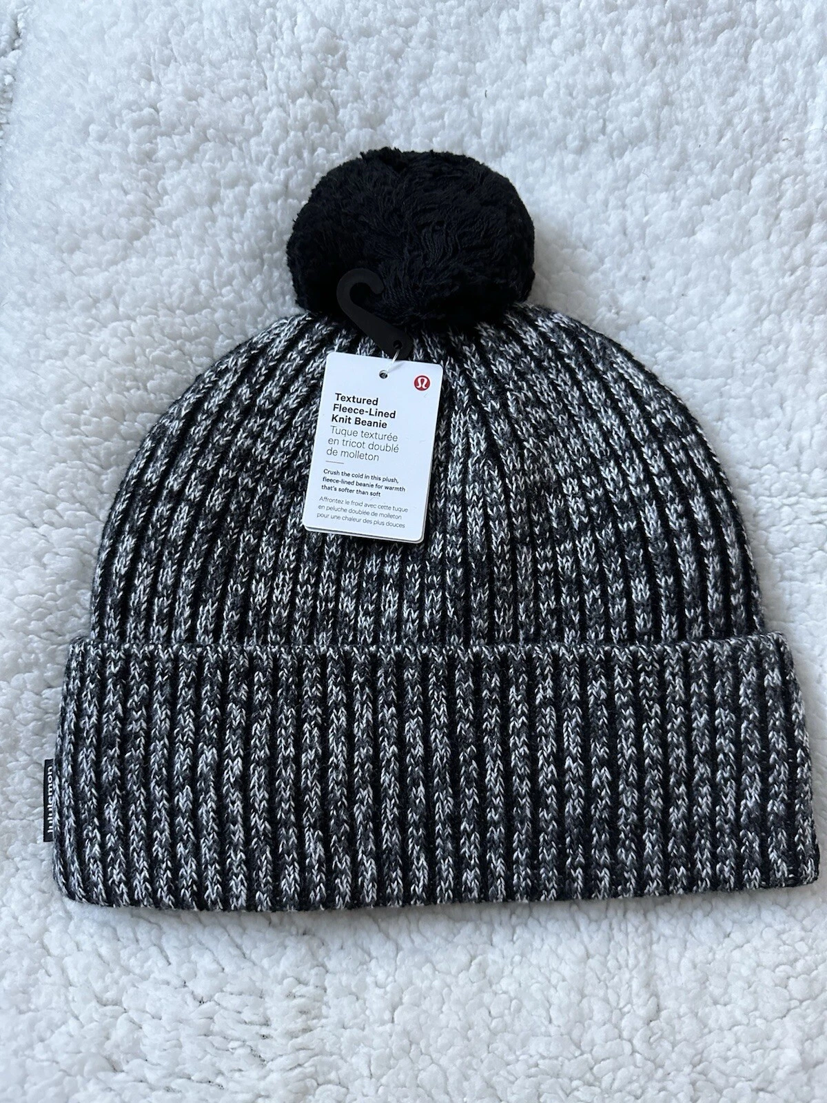 Lululemon Women's Textured Fleece-Lined Knit Beanie Black White One Size