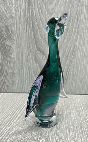 Hand Blown Glass Bird Clear Green Blue Duck Swan Figurine Decor Art Glass