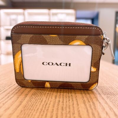 NWT Coach Zip Card Case In Signature Canvas With Cherry/Banana