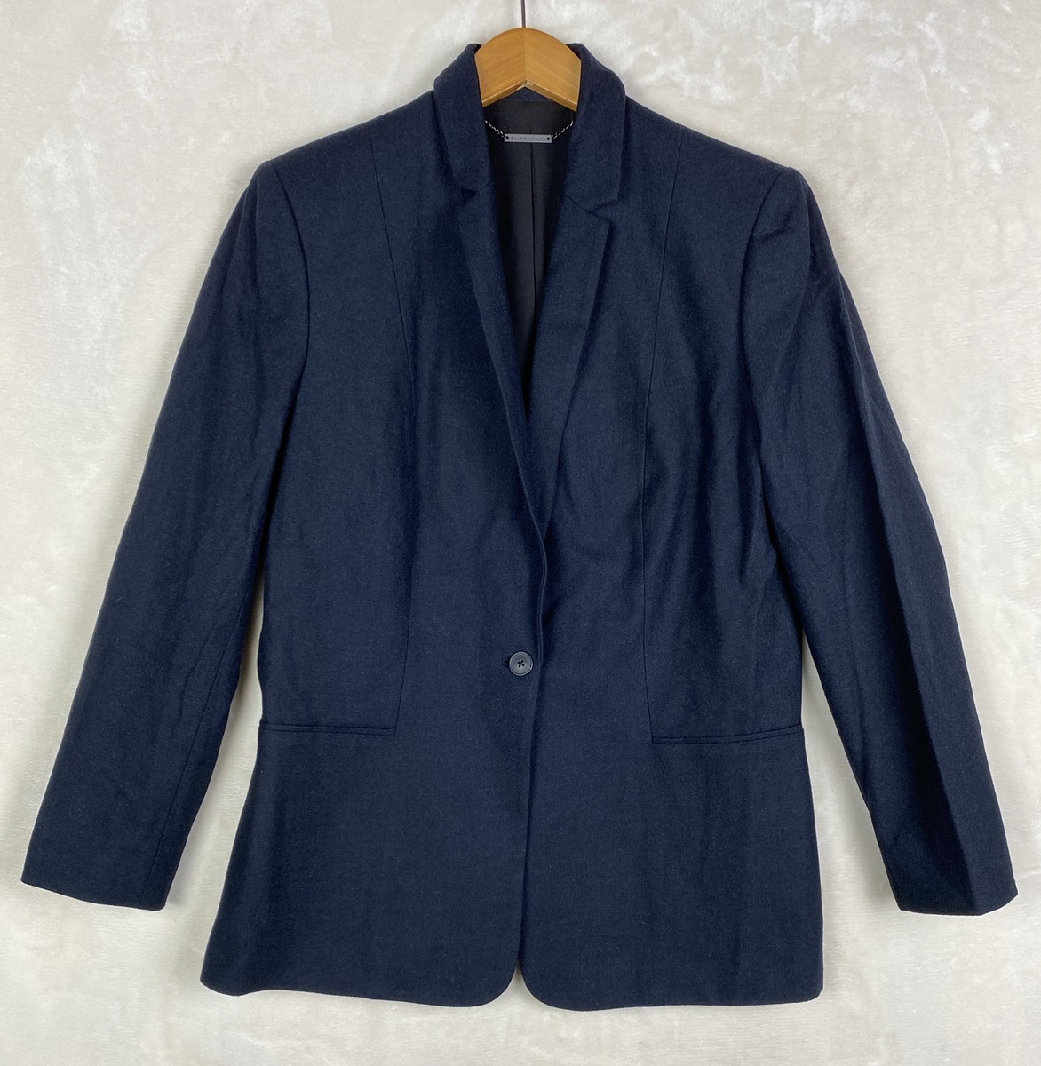 Elie Tahari Blazer Coat Womens 12 Navy 95%Wool Pockets Notch Collar  One-Button