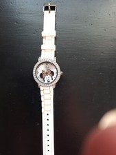 Disney Rhinestone Round Minnie Mouse Analog Wrist Watch white, new battery Vtg