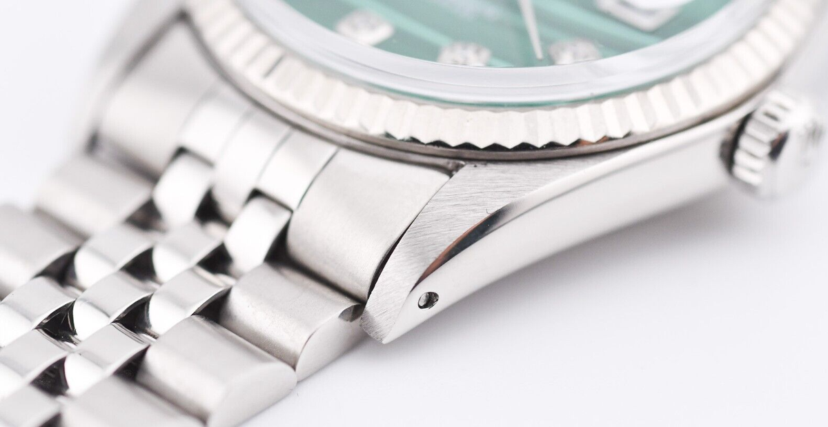 Rolex Datejust 16014 Green Wave Diamond Dial 36mm Watch 18K Gold