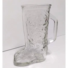 6 in. Clear Glass Cowboy BOOT Drinking Glass Mug Embossed Barware Handle Novelty