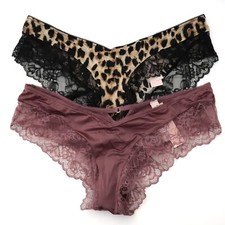 2 Victoria's Secret Lace Rose Satin Smooth High Leg Cheeky Panty Lot L LARGE